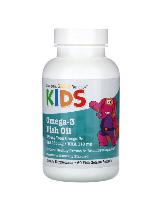 KIDS OMEGA - 3 Fish oil, Bolalar uchun Omega-3 baliq yog'i, 60 dona