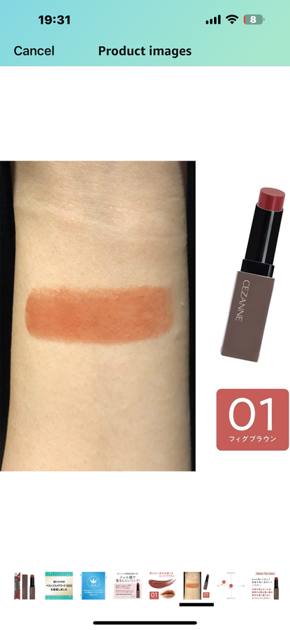 Cezanne Lip Color Shield 01 Fig Brown raqam 0,1 Och pushti jigarrang